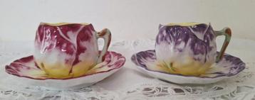 Antieke set kop en schotels RSPrussia, viooltje, art nouveau beschikbaar voor biedingen