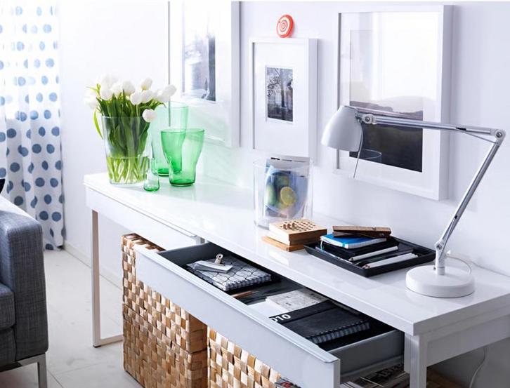 IKEA BESTÅ BURS hoogglans wit, Huis en Inrichting, Tafels | Kaptafels, Gebruikt, Minder dan 100 cm, 100 tot 150 cm, Metaal of Aluminium