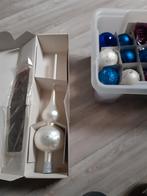 Glazen kerstballen e.d. blauw/paars/wit incl grote piek, Diversen, Ophalen, Zo goed als nieuw