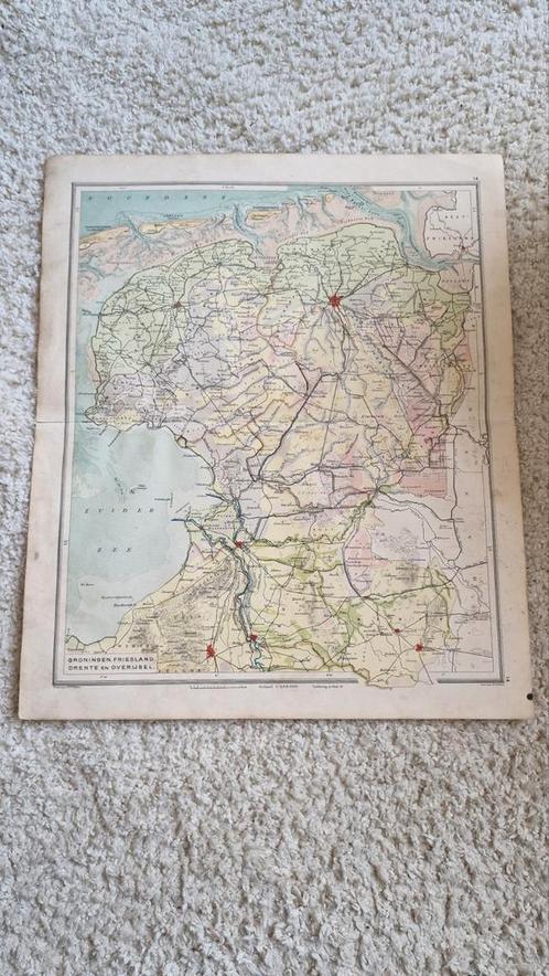 Oude Landkaart Groningen, Friesland, Drente, Overijssel, Boeken, Atlassen en Landkaarten, Gelezen, Landkaart, Nederland, 1800 tot 2000