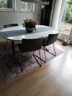 Eetkamerstoelen, groen, leer., Huis en Inrichting, Stoelen, Ophalen, Overige kleuren, Zo goed als nieuw, Metaal