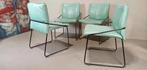 Set van 4 vintage postmodern leren Italiaans eetkamerstoelen, Ophalen, Tweedehands, Blauw, Tweedehands