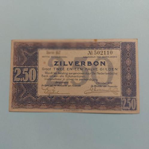 2,5 Zilverbon uit 1938.UNC zie tekst, Postzegels en Munten, Bankbiljetten | Nederland, Los biljet, 2½ gulden, Ophalen of Verzenden