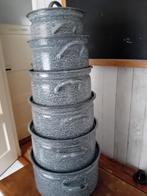 Grijs Gewolkt Emaille Pannenset - Vintage Look, Antiek en Kunst, Ophalen of Verzenden