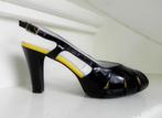 1960 VINTAGE Elegance peeptoe slingback lak pumps 38, Ophalen of Verzenden, Zo goed als nieuw, Zwart, Pumps