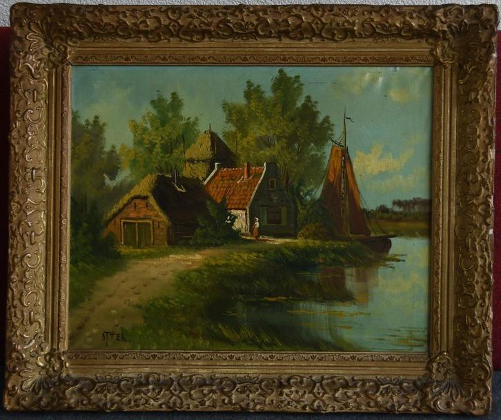 '' Boerderij bij het Water '', Antiek en Kunst, Kunst | Schilderijen | Klassiek, Ophalen of Verzenden