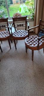 4 vintsge eetkamerstoelen met ledere zitting, Ophalen, Gebruikt, Bruin, Hout