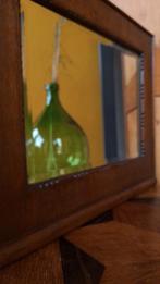 Brocante vintage spiegel, houten lijst, facet geslepen rand, Minder dan 50 cm, Gebruikt, Vintage, Ophalen of Verzenden