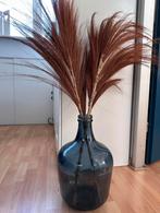 Blauwe glazen vaas met pluimen - 110 cm hoog, Ophalen, Blauw, 75 cm of meer, Glas