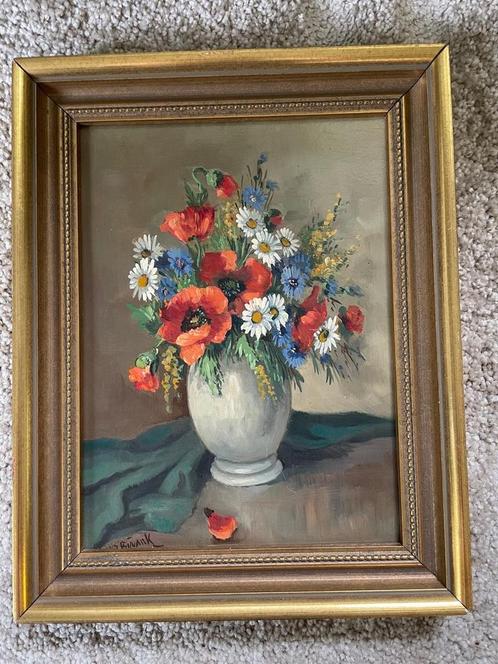 Klassiek Bloemenstilleven Schilderij Gesigneerd Ingelijst Ku, Antiek en Kunst, Kunst | Schilderijen | Klassiek, Ophalen of Verzenden