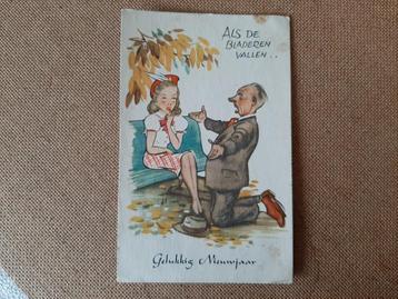 Humor, Man gaat op z'n knieën, mooi stempel Leerbroek 1949. beschikbaar voor biedingen