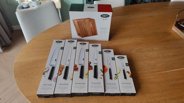 Boretti Messenset incl. Messenblok - Nieuw!, Huis en Inrichting, Keuken | Bestek, Nieuw, Rvs of Chroom, Ophalen of Verzenden