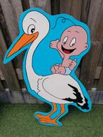Supermooi geboortebord ooievaar baby jongen in goede staat, Ophalen, Gebruikt, Geboortebord