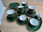 Franse bistro koffiekopjes, groen met goudkleur rand, Ophalen of Verzenden