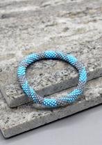 Glaskralen armband - blauw en grijs - RB101, Overige materialen, Overige kleuren, Verzenden, Nieuw