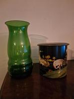 Oude vaas- Groen doorschijnend glas jaren '30, Ophalen of Verzenden