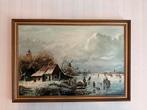 Schilderij Winterlandschap met Schaatsers, Antiek en Kunst, Kunst | Schilderijen | Klassiek, Ophalen