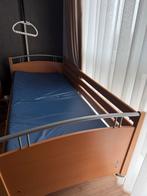 Hoog laag bed, ziekenhuisbed, met mooie houten omlijsting, Ophalen, 90 cm, Eenpersoons, Bruin