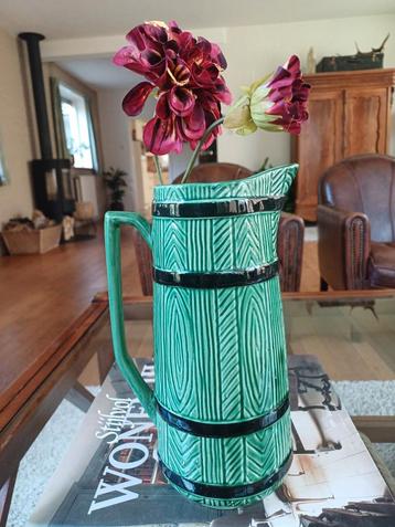 Portugese Brocante Waterkan barbotine  kool faux bamboo  kan beschikbaar voor biedingen