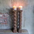 2x Landelijke houten baluster kandelaar hoogte 50cm *Etage3*, Gebruikt, ., Ophalen of Verzenden, .
