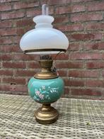 Vintage antieke olielamp | turqoise blauw bloemen, Antiek en Kunst, Ophalen of Verzenden