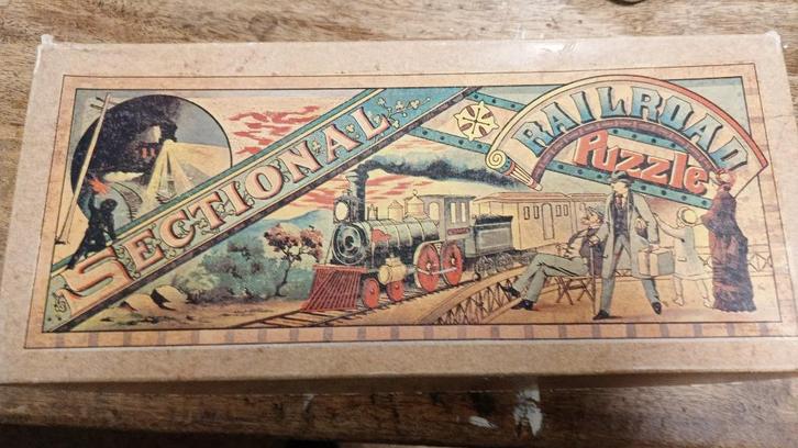Antieke Railroad Puzzle ca. 1900 – 42-dlg treinpuzzel, Antiek en Kunst, Antiek | Speelgoed, Ophalen of Verzenden