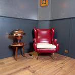 Rode Italiaanse vintage designfauteuil, Huis en Inrichting, Ophalen of Verzenden, Minder dan 75 cm, Leer, 50 tot 75 cm