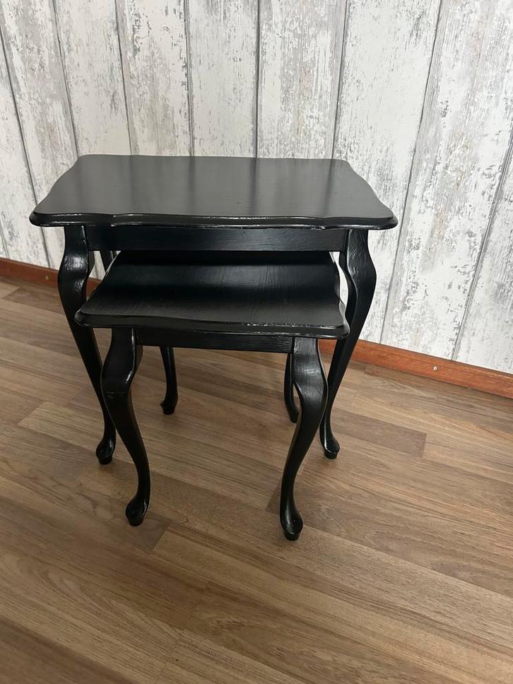 Set van 2 Zwarte Bijzettafeltjes, Huis en Inrichting, Tafelonderdelen, Gebruikt, Tafelblad, Minder dan 50 cm, Rechthoekig, Overige houtsoorten