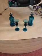 Blauwe Glazen holmegaard kluk kluk Karaf Set - 4 Delig, Antiek en Kunst, Antiek | Glas en Kristal, Ophalen of Verzenden