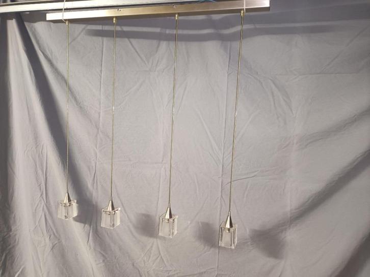 viervoudige RVS lamp met glas, Huis en Inrichting, Lampen | Plafondlampen, Gebruikt, Ophalen of Verzenden