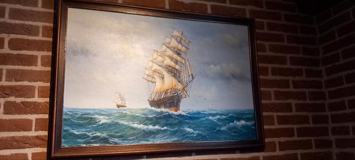 Schilderij: Zeilschip op zee, Antiek en Kunst, Kunst | Schilderijen | Klassiek, Ophalen