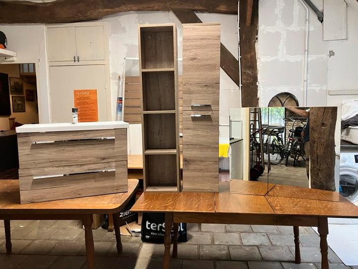 Badkamermeubel Set - Wastafel, Spiegel & Kast, Huis en Inrichting, Badkamer | Badkamermeubels, Gebruikt, Wastafelkast, Minder dan 100 cm