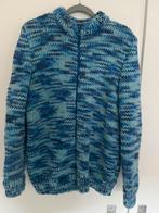 Handgemaakt gebreid wollen vest blauw met rits maat 38/40, Ophalen of Verzenden, Zo goed als nieuw, Maat 38/40 (M), Blauw