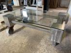 Tafel met wielen en glazen tafelblad, 50 tot 100 cm, Minder dan 50 cm, Gebruikt, Rechthoekig