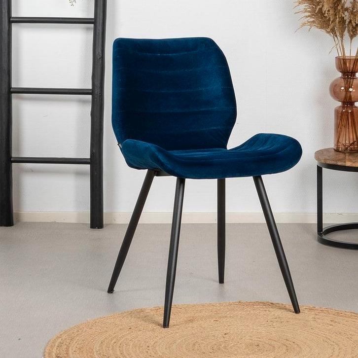 Velvet Eetkamerstoel Toby donkerblauw Industriële, Huis en Inrichting, Stoelen, Nieuw, Vijf, Zes of meer stoelen, Hout, Kunststof
