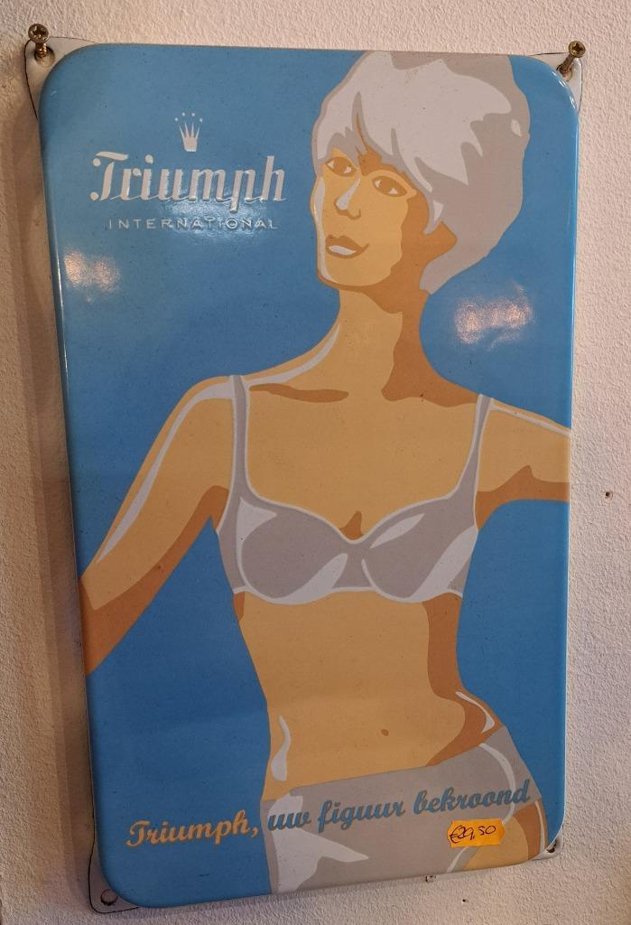Echt emaille Triumph reclame bord met oortjes erg mooi item, Antiek en Kunst, Antiek | Emaille, Ophalen