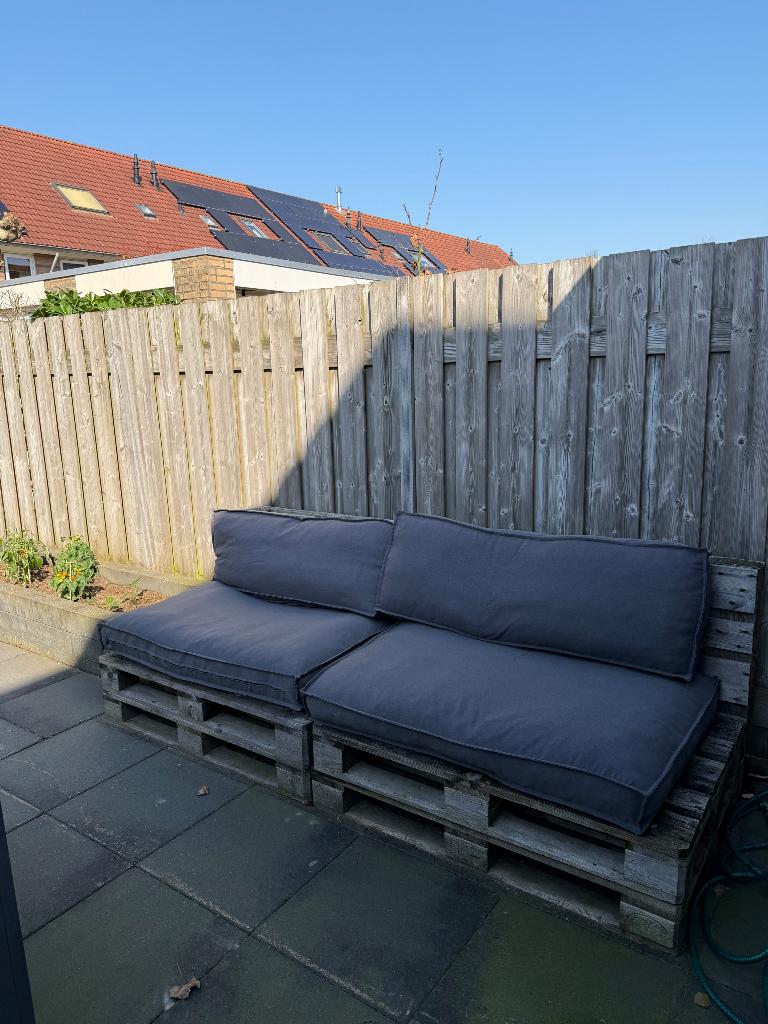 Palletbank met kussens, Ophalen, Gebruikt, Hout