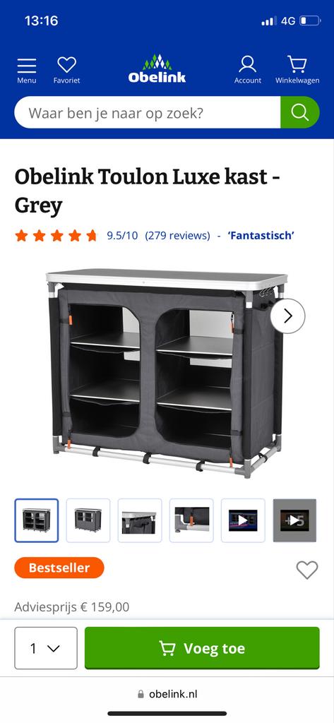 Obelink Toulon Luxe Campingkast - Grijs, Caravans en Kamperen, Kampeeraccessoires, Zo goed als nieuw, Ophalen