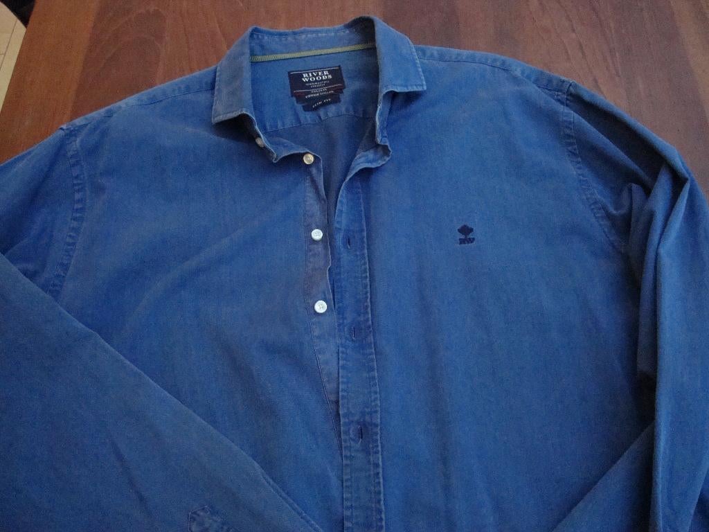 Heren River Woods shirt jeans katoen slim fit 3XL zgan, Kleding | Heren, Overhemden, Blauw, Ophalen of Verzenden, Zo goed als nieuw