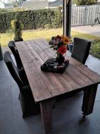 Stevige tuintafel van steigerhout met 4 wicker stoelen, Tuin en Terras, Tuinsets en Loungesets, Ophalen, 4 zitplaatsen, Gebruikt