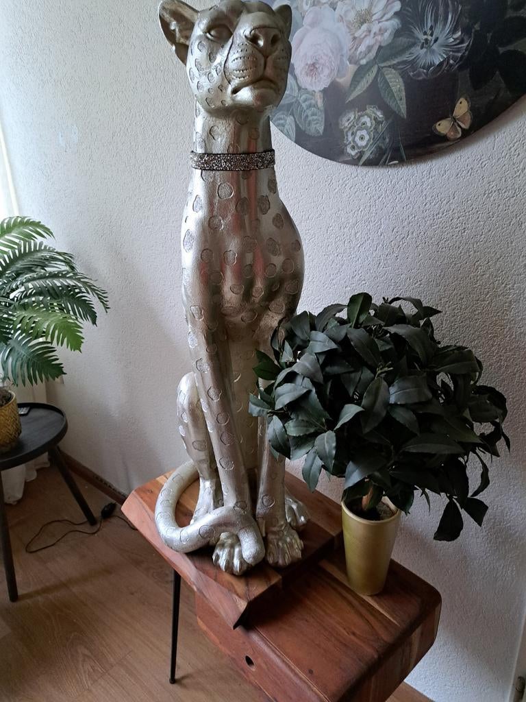 Grote bronskleurige panter beeld 89 cm hoog, Ophalen, Zo goed als nieuw, Dier