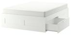 Ikea compleet bed frame met opberglades en hoofdeinde, Ophalen, Wit, Tweepersoons, Zo goed als nieuw