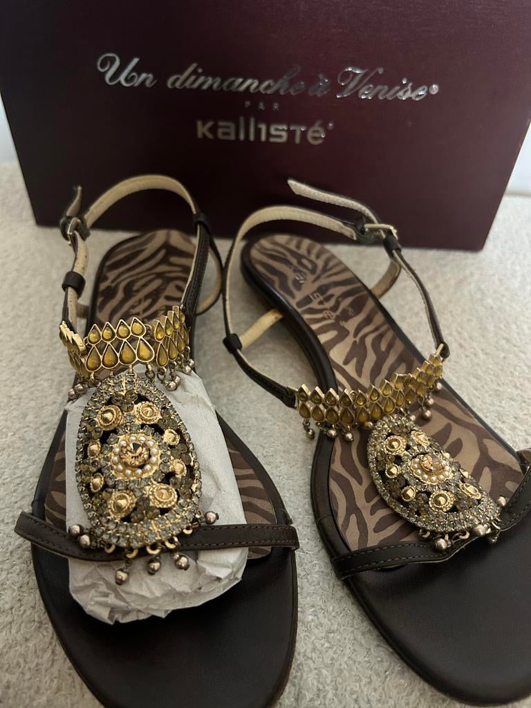 Goudkleurige Kallisté Sandalen - Handmade Italië, Overige kleuren, Gedragen, Sandalen of Muiltjes, Ophalen of Verzenden