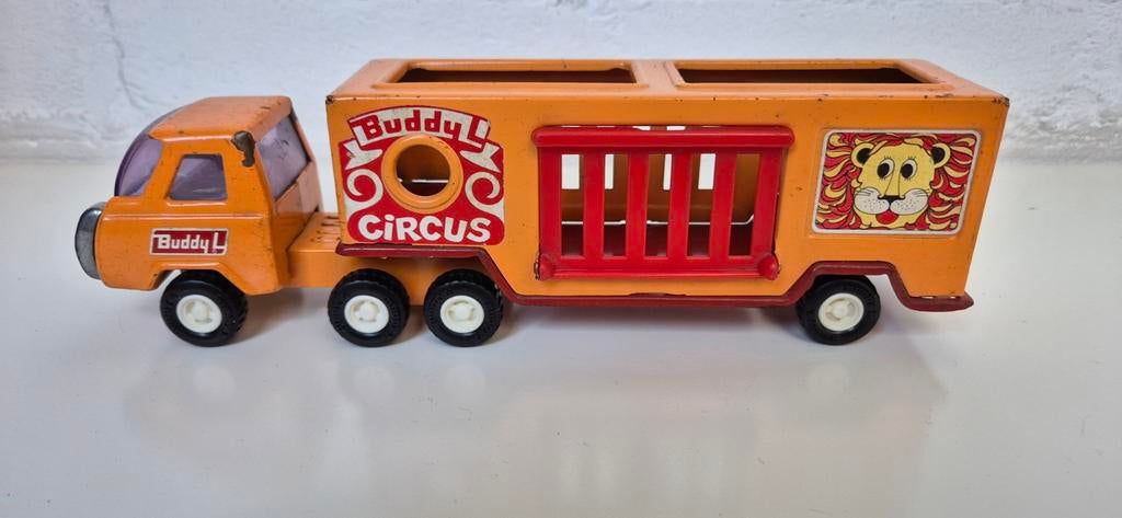 Vintage, metalen BuddyL truck met oplegger, Ophalen of Verzenden