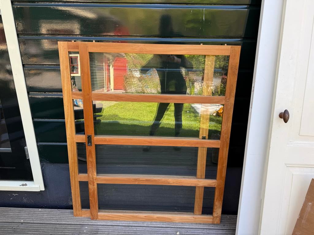 Vintage Teakhouten schuifdeuren met glas, Ophalen, Gebruikt