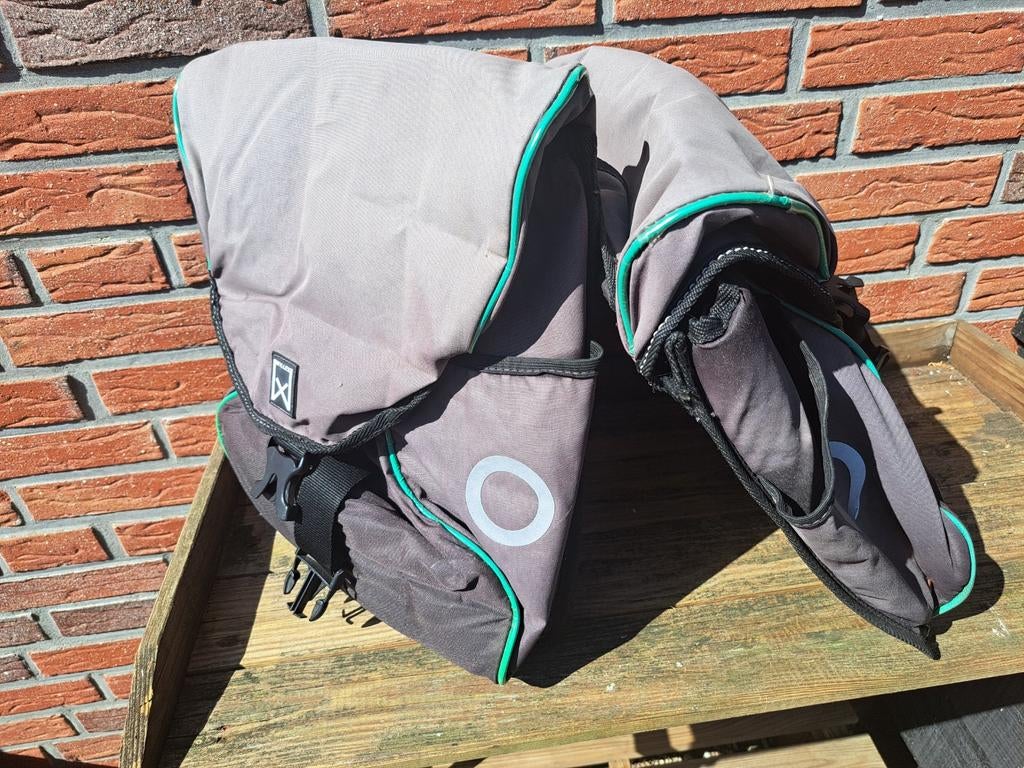 Fietsfietstassen grijs/groen - Handige dubbele fietstas, Ophalen of Verzenden, Gebruikt, Onbekend