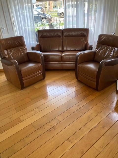 Leren Wellington bankstel verstelbare zithoogte 2+2, Huis en Inrichting, Banken | Bankstellen, Ophalen, Gebruikt, 75 tot 100 cm