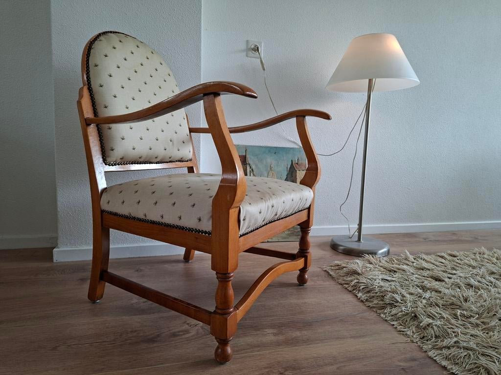 Vintage Louis XV Fauteuil - Jaren 50/60 - Handgebonden veren, Ophalen, Gebruikt, Stof, Eén
