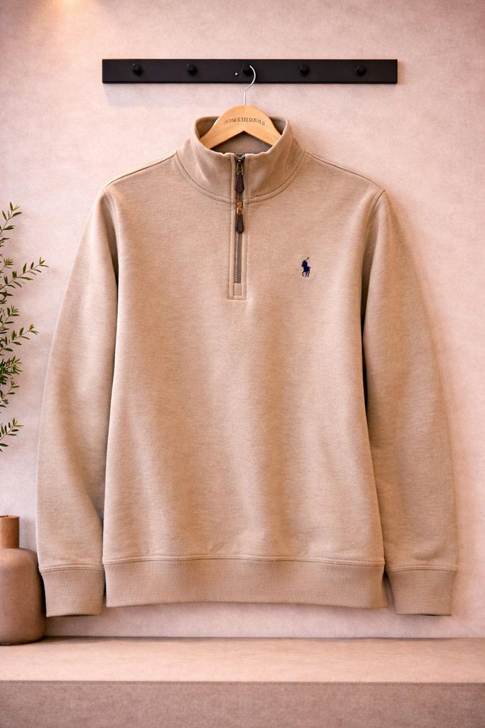 Polo Ralph Lauren Heren Half Zip Sweater Beige – Maat L, Ophalen of Verzenden, Zo goed als nieuw, Beige