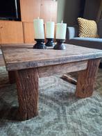 Massieve eikenhouten salontafel van wagondelen, Ophalen, Gebruikt, 100 tot 150 cm, 50 tot 100 cm